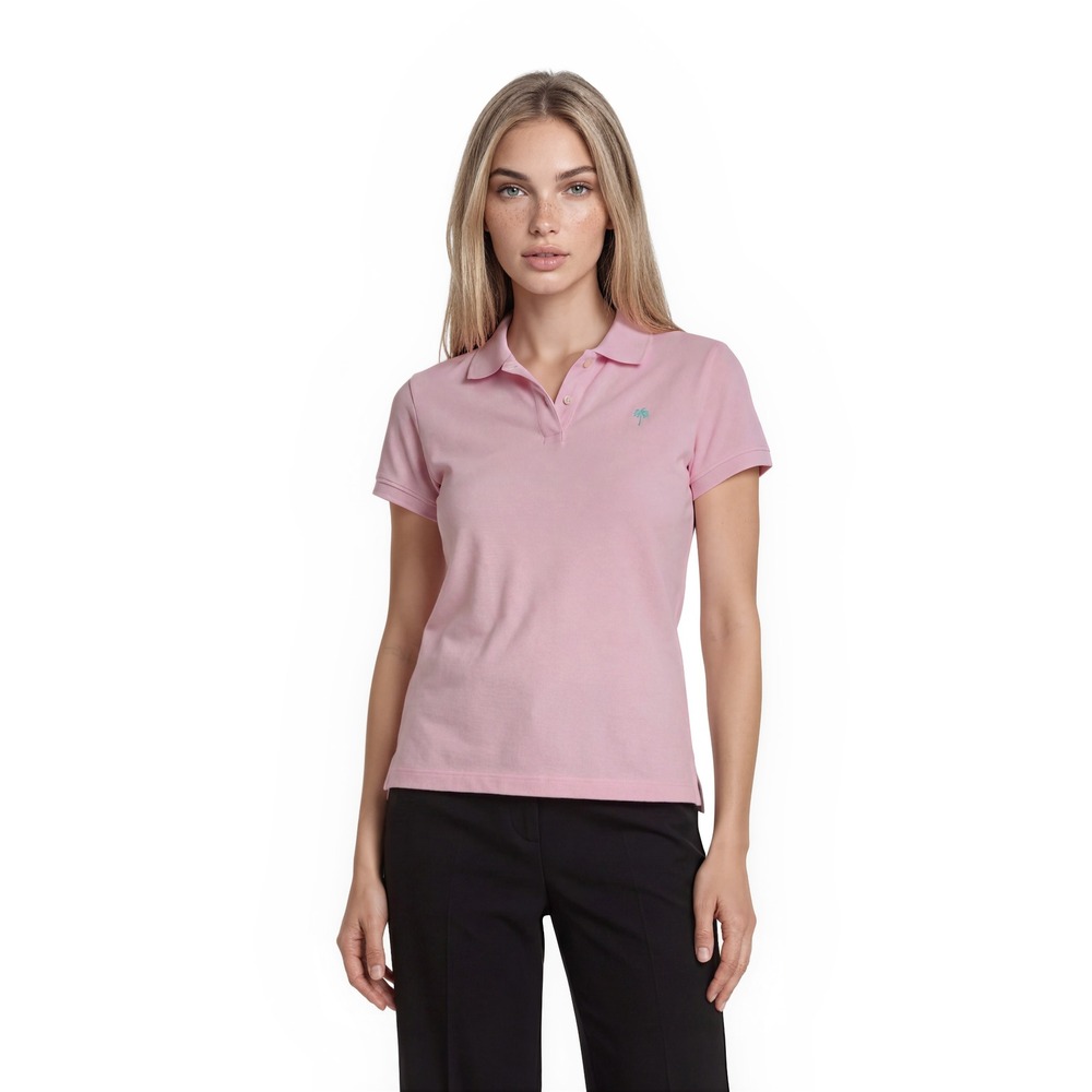 Lilly Pulitzer Shrunken Polo Shirt Women's Size Small Pink Pima Cotton Palm Tree